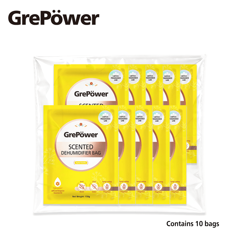 Grepower Hanging Moisture Absorber Bags, Vanilla Scent, 10-Pack, Effectively Prevents Humidity and Condensation, for Closets, Home, Kitchen, Garage,