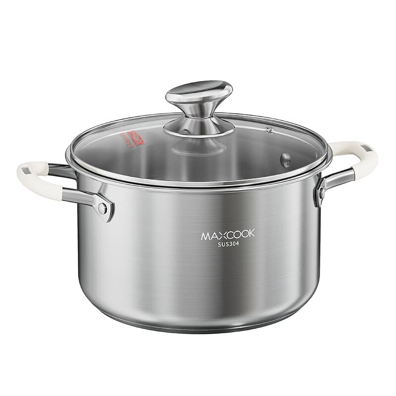 Maxcook 4.3L 304 Stainless Steel Stock Pot (22cm) With Glass Lid and Silicone Handles, Soup Pot for Induction Cooktop, Compatible with All Cooktops