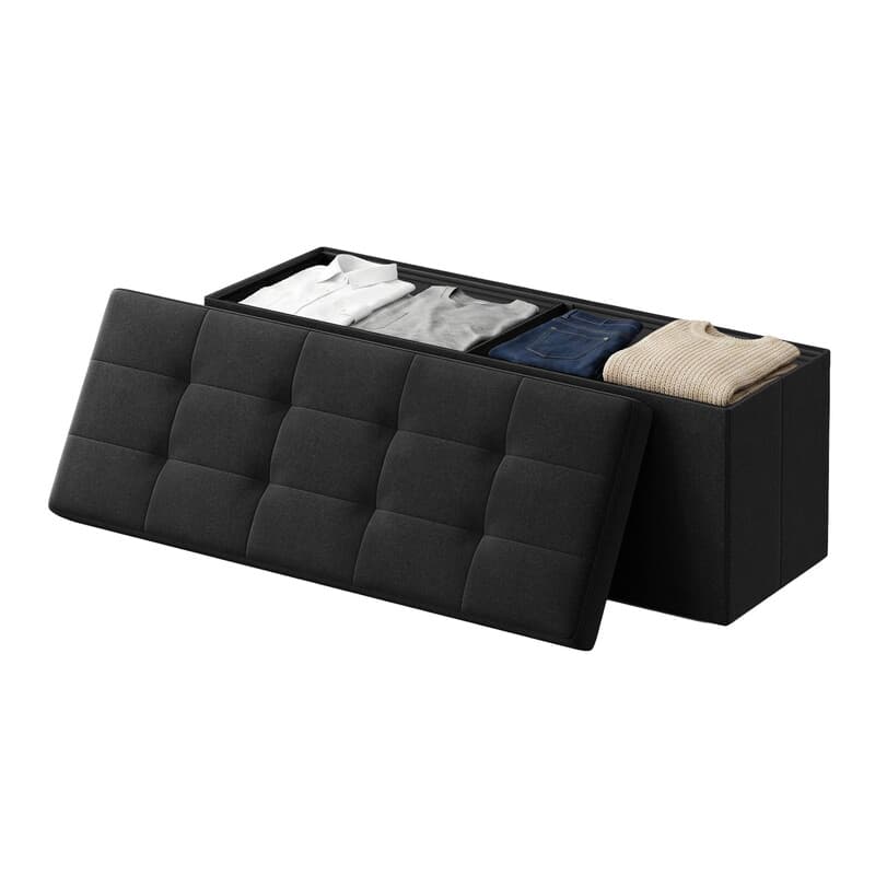 Ochama Storage Ottoman Bench, 38 x 110 x 38 cm, End of Bed Bench, Storage Chest, for Living Room, Bedroom, Entryway, Black