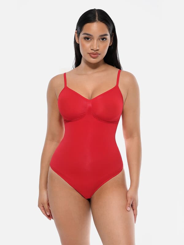 Feelingirl Tummy Control Seamless Lightweight Thong Bodysuit shapewear for Ladies XL/XXL Red, Couple Gift Perfect Gift