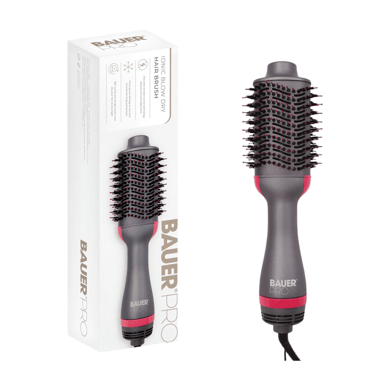 Bauer Hot Air Blow Dry Brush. 1200W Ionic Oval Volumiser, Fast Styling for Medium to Long Hair, Hair Dryer Brush, Grey