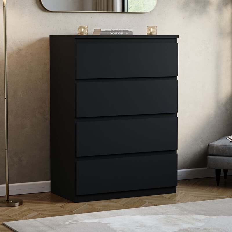 Vida Designs Denver 4 Drawer Storage Chest in Black - Bedroom Furniture for Organized Bedroom Storage Solutions and Clutter Control