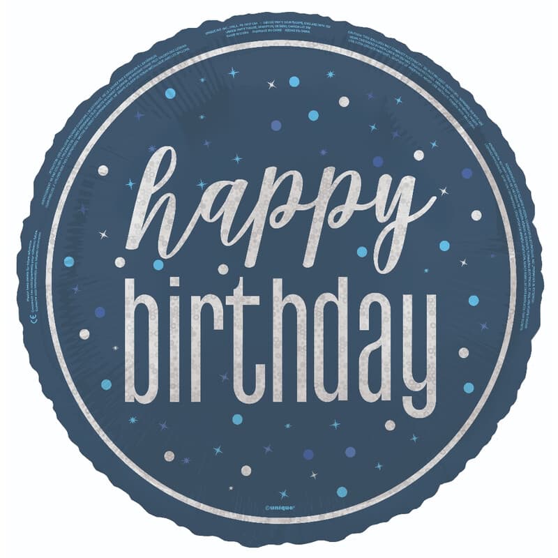 Unique Party Glitz Happy Birthday Balloon, Blue, 45cm