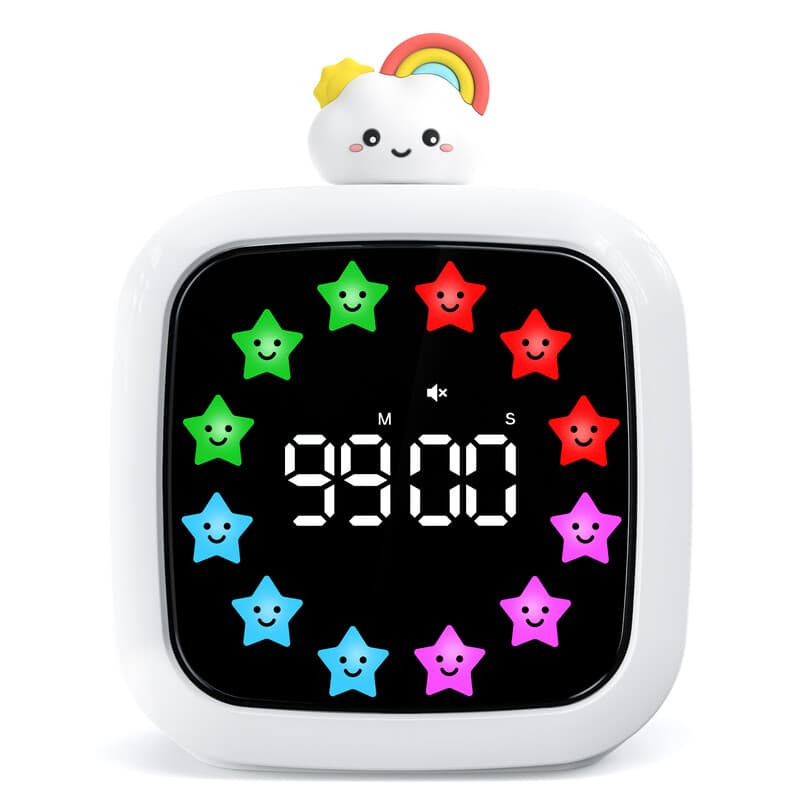 Yunbaoit Digital Visual Timer with Smiling Star Display, Silent Rechargeable 99-Minute Countdown Timer for Kids and Adults, Ideal Time Management Tool