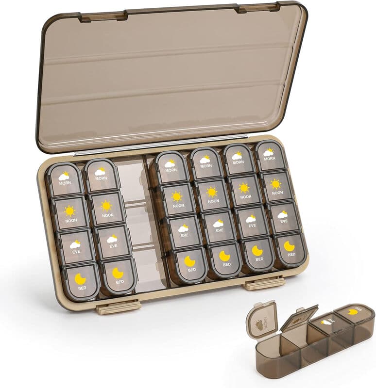 Pill Organizer 4 Times A Day, Pill Box 4 Times A Day 7 Day - GAONLY Weekly Medicine Box Organizer with Separate Case, Portable Daily Pill Container
