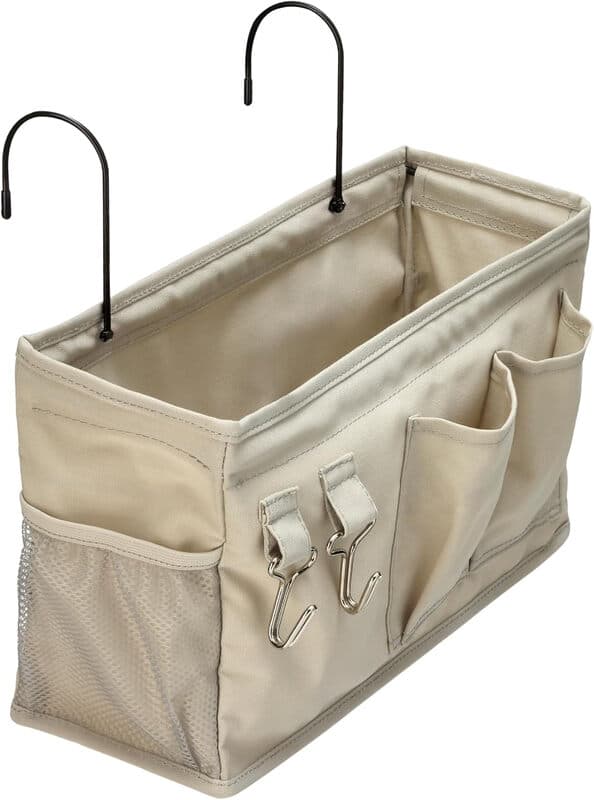 ANQI Bedside Caddy Hanging Storage Organizer, 4.72 x 14.57 x 7.87 in, Linen, Dark Grey