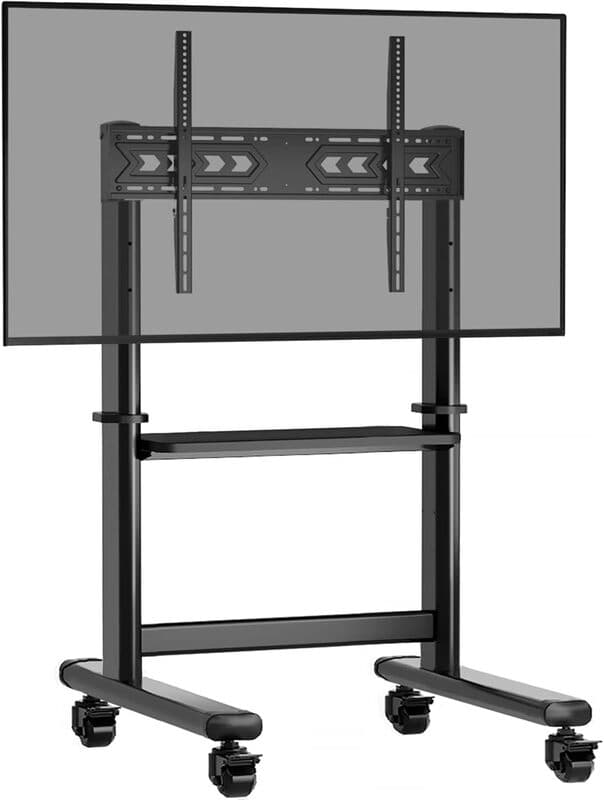 Large TV Stand on Wheels for 50 55 60 65 70 75 80 83 86 Inch LCD LED OLED Flat Panel Plasma TV, Rolling TV Cart Trolly with Shelf, Wheels, Max VESA