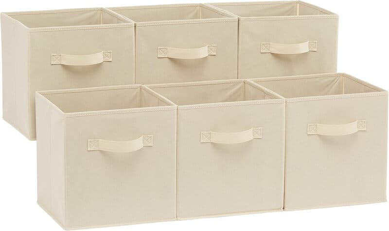 ANQI Collapsible Fabric Storage Cubes Organizer with Handles,, Beige, 10.5-x-10.5-x-11-inch, Pack of 6