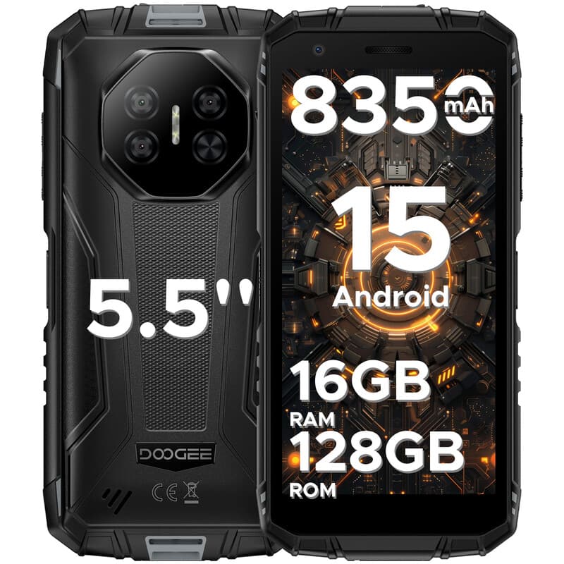 DOOGEE Fire 3 Pro Android 15 AI Rugged Smartphone, 16GB+128GB/2TB, Octa-Core, 8350 mAh, 18W, 5.5-inch HD+ IPS, 4G Dual SIM, 16 MP, Widevine L1, 3.5mm