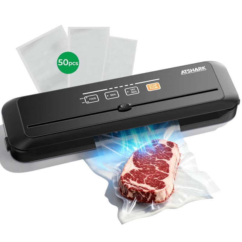 ATSHARK 5-In-1 Vacuum Sealer – High Pressure Touchscreen Design, Fast and Convenient, Includes 50 Vacuum Bags, Ideal for Home Food Preservation,