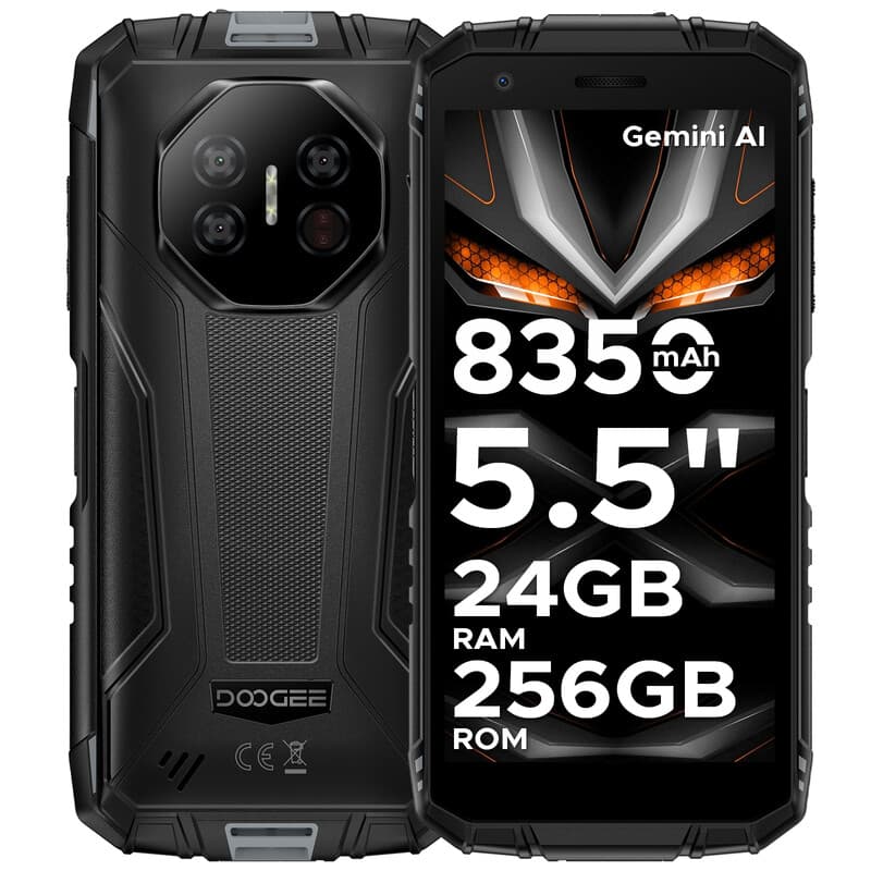 DOOGEE Fire 3 Ultra Rugged Smartphone, 8350mAh, Android 15 with Gemini AI, 5.5" HD+, Octa Core, 24GB+256GB, 20MP Night Vision Camera, Fingerprint