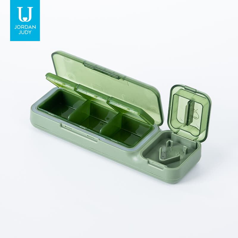 JORDAN&JUDY Small Pill Organizer Portable Mini Daily Pill Case Tablet Cutter Storage Box 1 pc Green