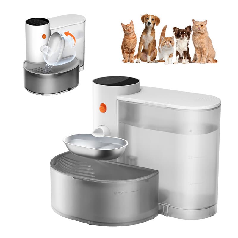 Petgravity Intelligent Automatic Refilling Water Fountain with Stainless Steel Bowl, Self-Cycling, No Filter Cartridge Required, 3000 ml Extra-Large