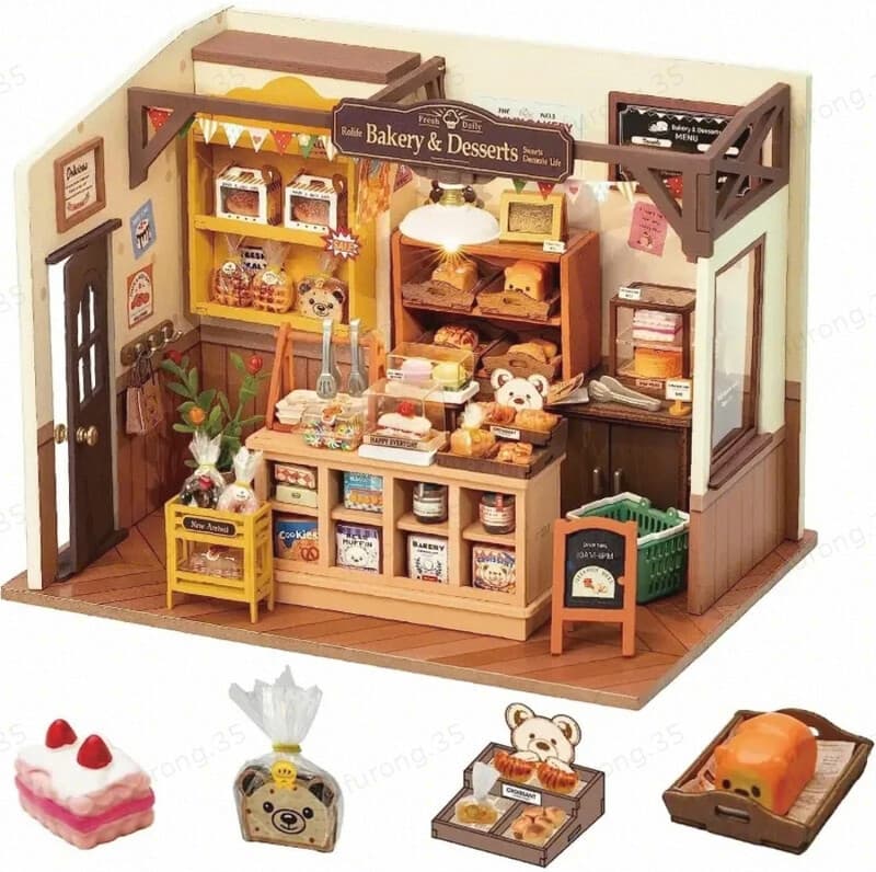 Robotime Rolife Becka's Baking House DIY Dollhouse Kit 25x15x19.5cm 1pc,Home decoration, bookshelf decoration,Craft Gifts for Adults and