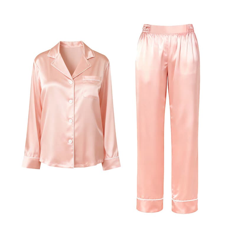IZURIA lapel silk-like pink long sleeved top and pants set M