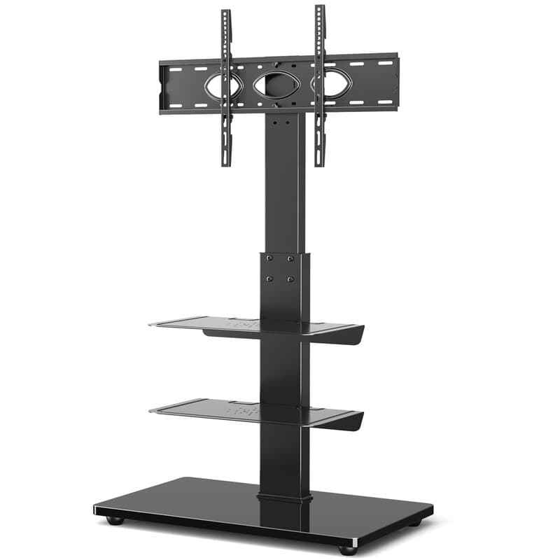 Wooden Base Floor TV Stand with mount for 32-75 Inch LED OLED LCD Plasma Flat Curved Screens, Height Adjustable with 3-Tier Shelves, Max VESA