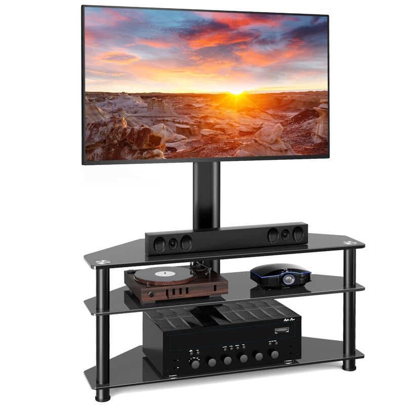RFIVER Corner TV Stand for 32-70 inch LED LCD OLED Plasma Flat Curved TVs, Height Adjustable TV Cabinet With Bracket up to 40kgs, Swivel TV Floor