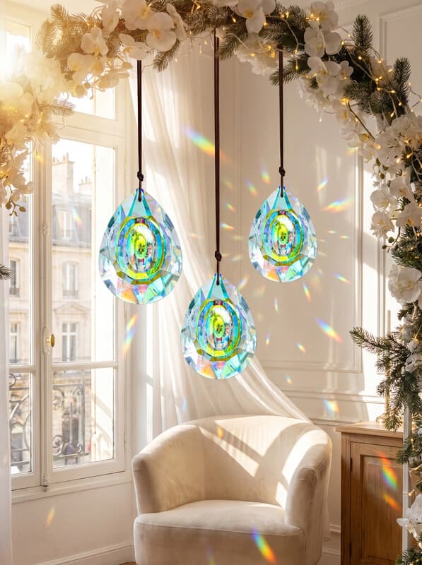 JU7CER 3PCS Iridescent New Pipa Dragon Eye Crystal Glass Prism Rainbow Pendant - Hanging Window Prism Glass Light Catcher for Weddings, Christmas