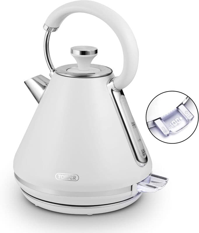 Tower Cavaletto Mirage Digital Kettle, Variable Temperature, Rapid Boil, 3kW, 1.7L, White & Chrome - T10087WHT
