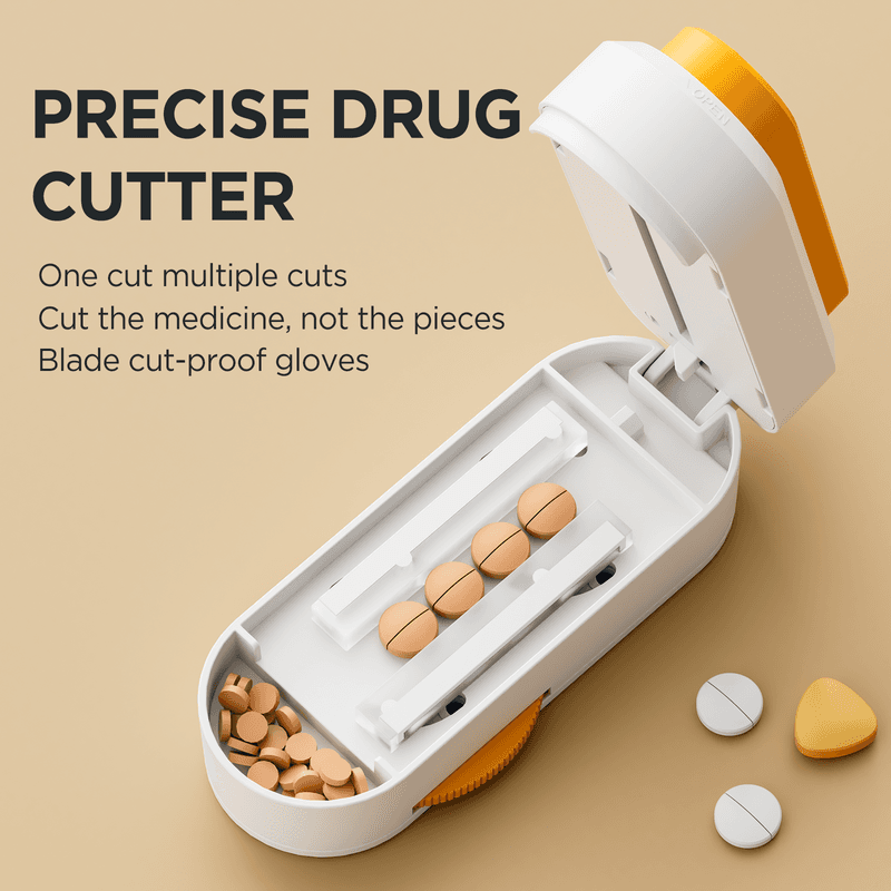 Multiple Pill Cutter - Pill Cutter Splitter for Small Tiny Large Pills Professional | Vertical Press-Down Cutting & Adjustable | Sturdy Blade & Guard