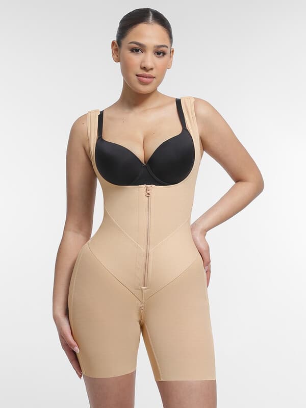 Feelingirl Fajas U-Shaped Firm Control 3-Row Adjustable Straps Chest Support Waist Control Peach Butt Post Surgery Full Body Shapewear for Women S