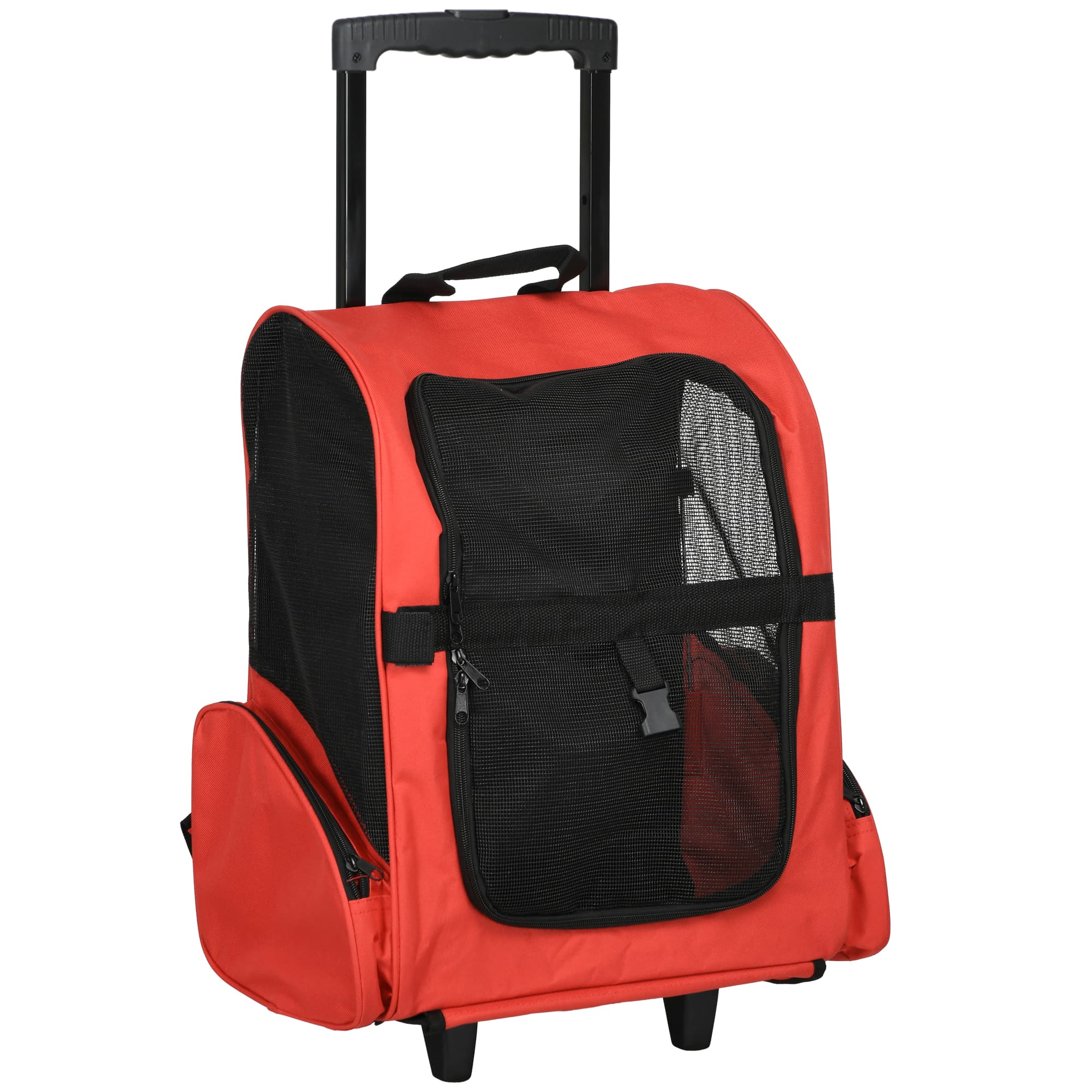 PawHut Pet Backpack Trolley: Telescopic Handle Carrier for Furry Friends on the Go, Crimson Red, 42 x 25 x 55 cm Aosom UK