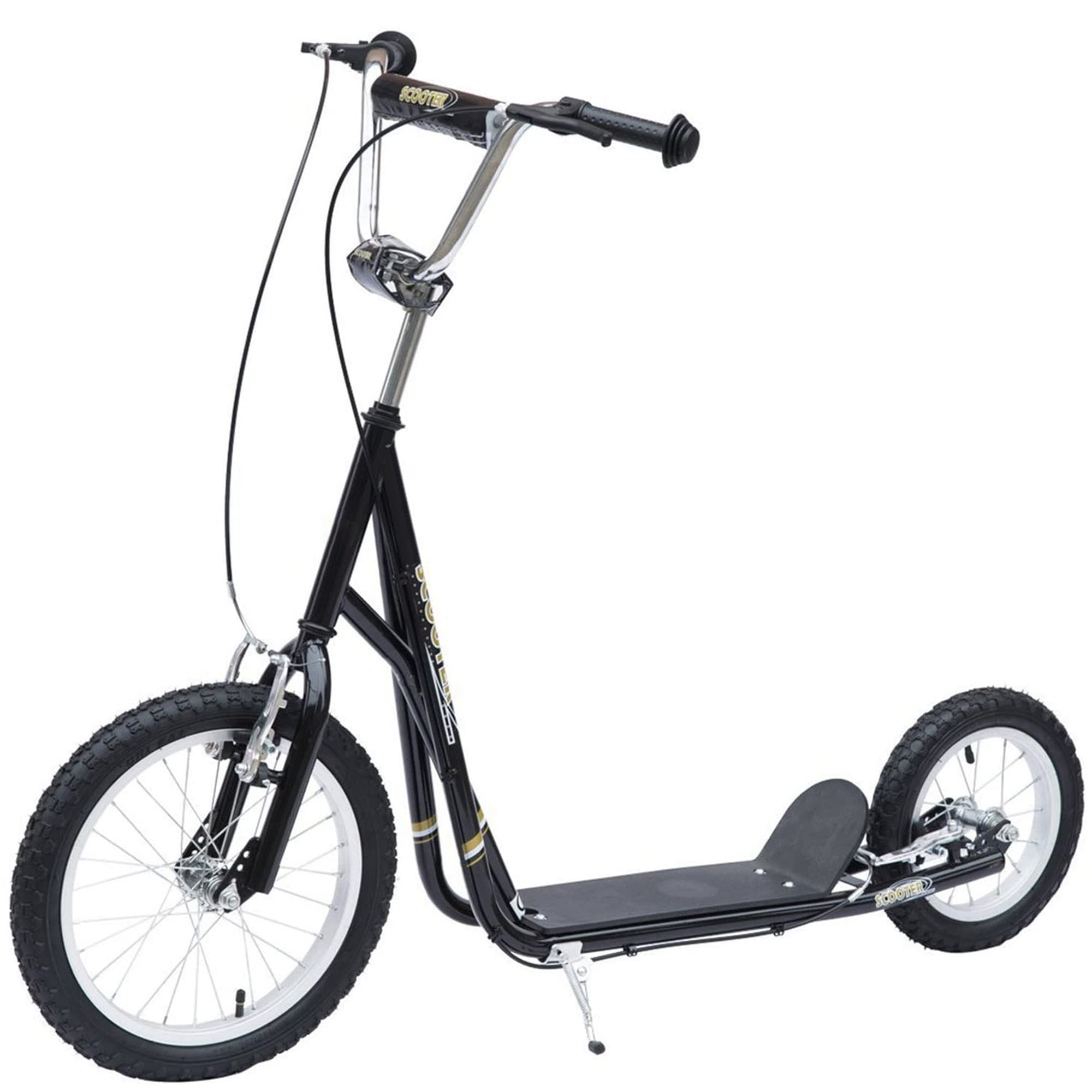 HOMCOM Teen Push Kick Scooter for Kids with Rubber Wheels, Adjustable Handlebar & Dual Brakes, Kickstand, for Ages 5+, Black Aosom UK