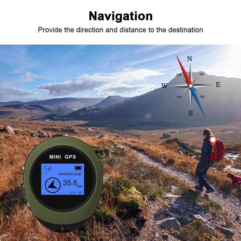 Mini Handheld GPS Tracker Navigation Receiver Location Finder USB Rechargeable with Electronic Compass for Outdoor Travel Hiking green