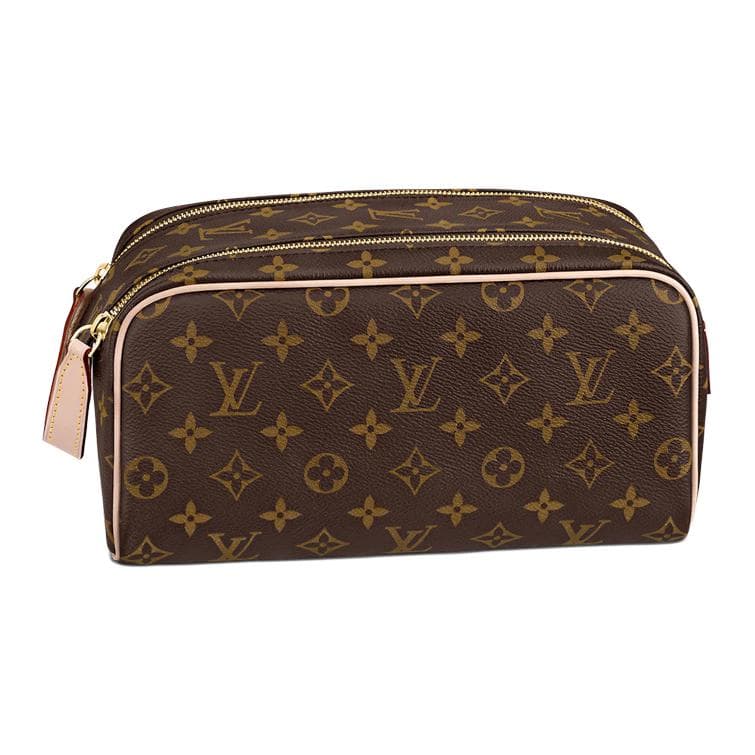 Louis Vuitton Dopp Kit Classic Vintage Print Zipper Closure Coated Canvas With Leather Trim Toiletry Bag Men toiletry bag Brown M44494