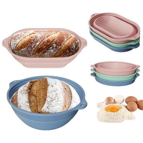 Silicone Bread Proofing Basket Banneton Foldable Oval Round Collapsible Bowl for Sourdough Baking Supplies Non-Stick Mold-Free Dough Shaping Tool