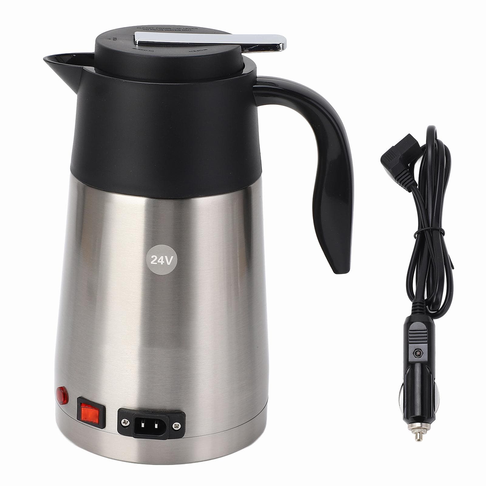 Portable 1200ml Large Capacity Car Truck Kettle Water Heater Bottle for Travel (24V) L gray