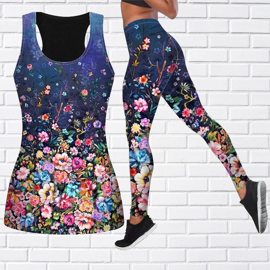 Sea of Gorgeous Flowers Print Yoga Outfit for Women Fashion Workout Leggings Fitness Sports Casual Yoga Pants cm purple