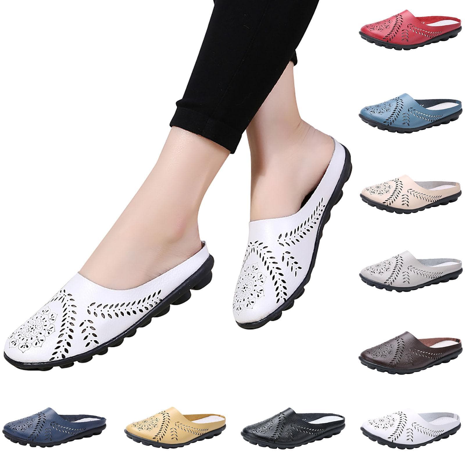 Women Gracosy Clogs Shoes Leather Loafers Slip On Mules Antil Slip Beach Sandals cm beige