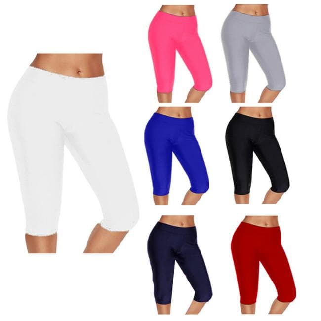 Summer Fashion Women Simple Plain Leggings Capri Bottom Short Pants Dacron Lady Absorbent Leggings Running Yoga Sport Cropped Fitness Pants cm black