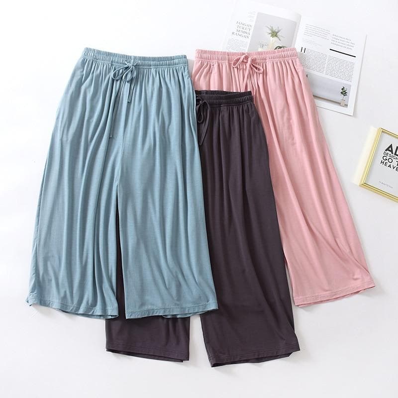 Summer Japanese style loose cropped trousers ladies modal thin shorts solid color wide leg large size home pants womens bottoms cm