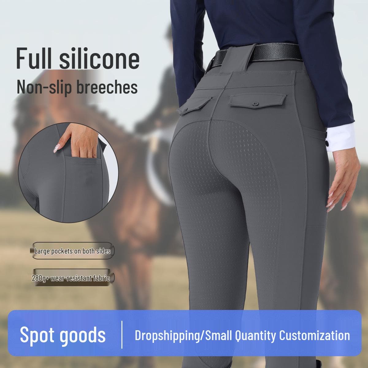 Women's White Silicone Full Seat Anti-Slip Riding Breeches - Elastic Tight Equestrian Competition Pants, European and American Style. cm black