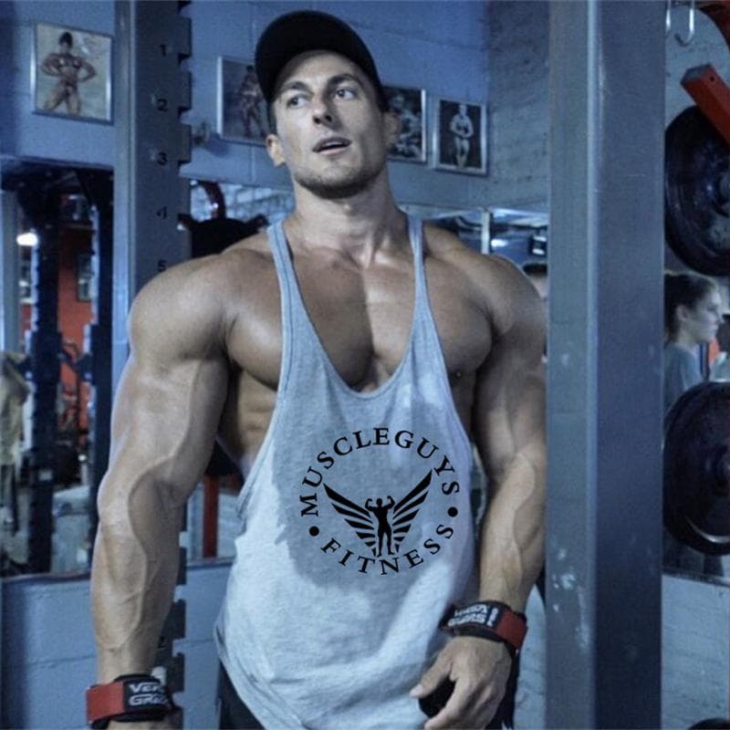 Muscleguys Bodybuilding Clothing Undershirt Mens Cotton Fitness Stringer Singlets Vest cm black