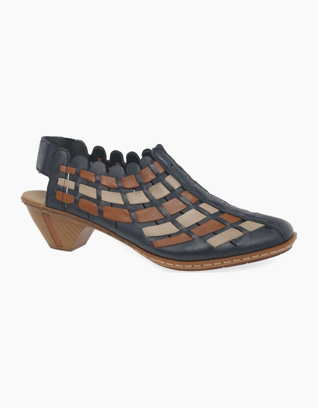 Rieker Women's Sina Leather Woven Heeled Shoes - Black - Size: 6.5