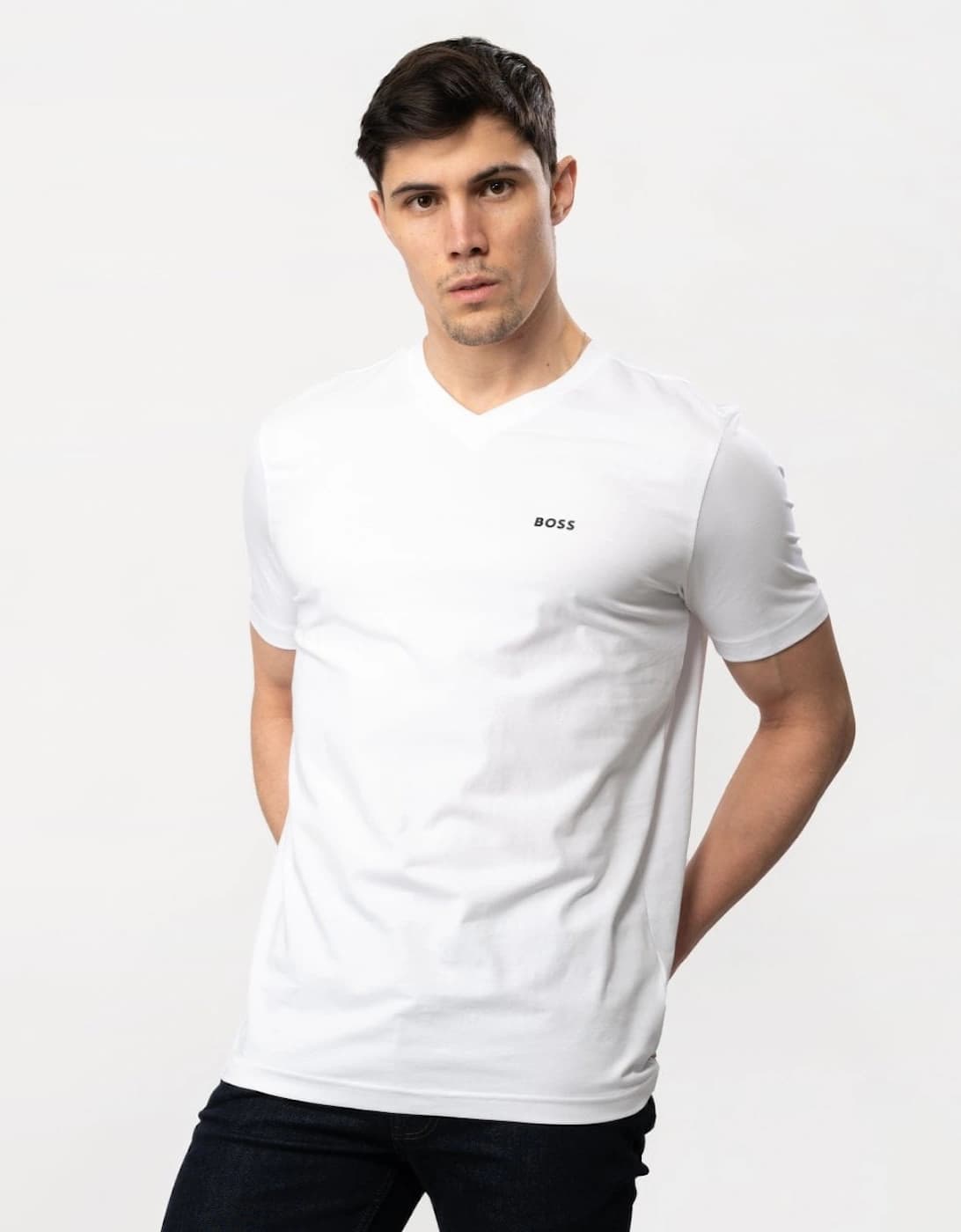 Men's BOSS Green Tee V Mens Stretch Cotton V-Neck T-Shirt - White 100 - Size: 42