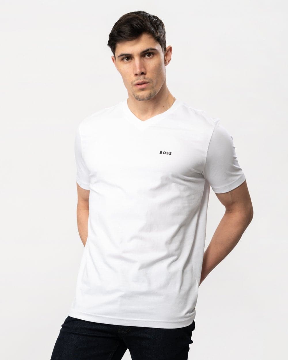 BOSS Green Tee V Mens V-Neck T-Shirt - White Cotton - Size X-Large