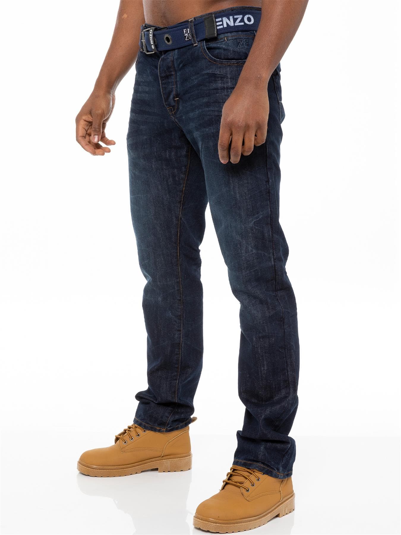 Enzo | Mens Denim Straight Fit Jeans - Dark Blue Cotton - Size 36W/30L | Enzo Sale | Discount Designer Brands