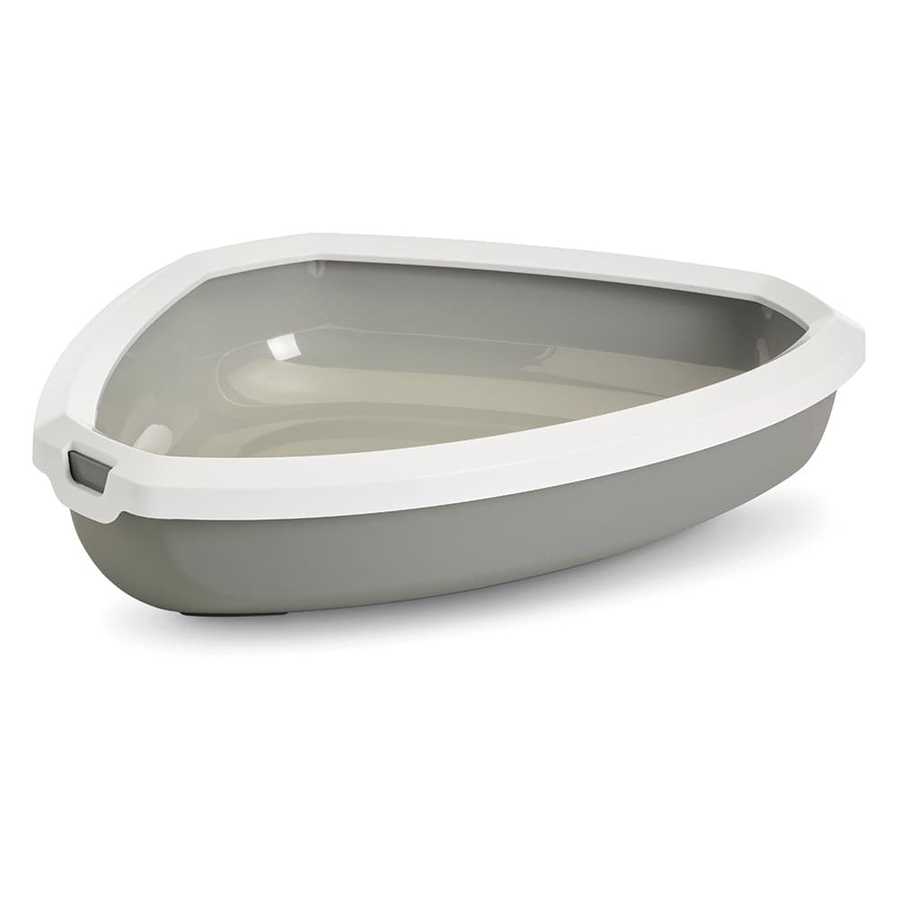 Savic Rincon Corner Litter Tray with Border - Grey/White
