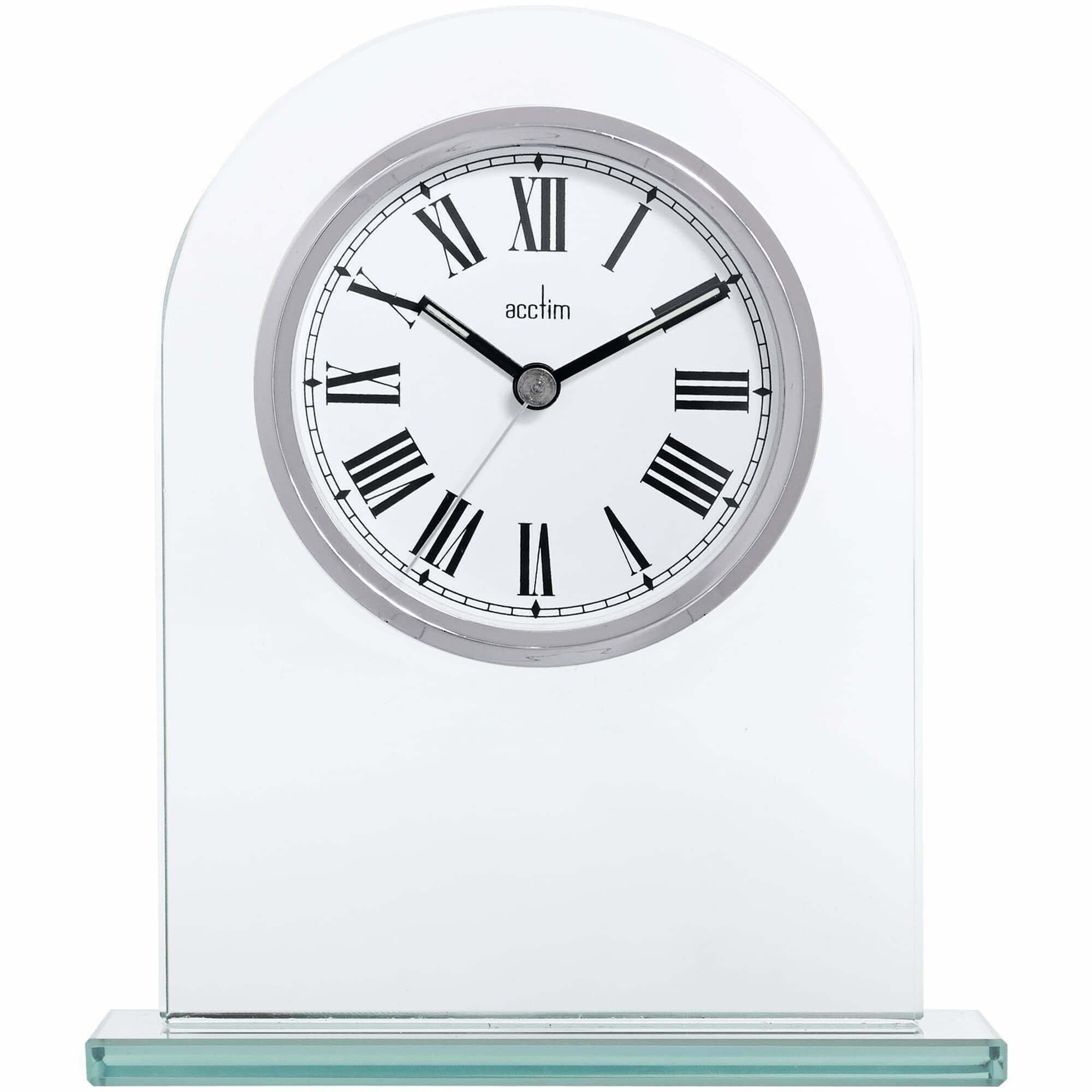 Acctim Adelaide Mantel Clock Quartz Glass Luminous Hands Floating Effect Energy Efficient in Metallic Silver