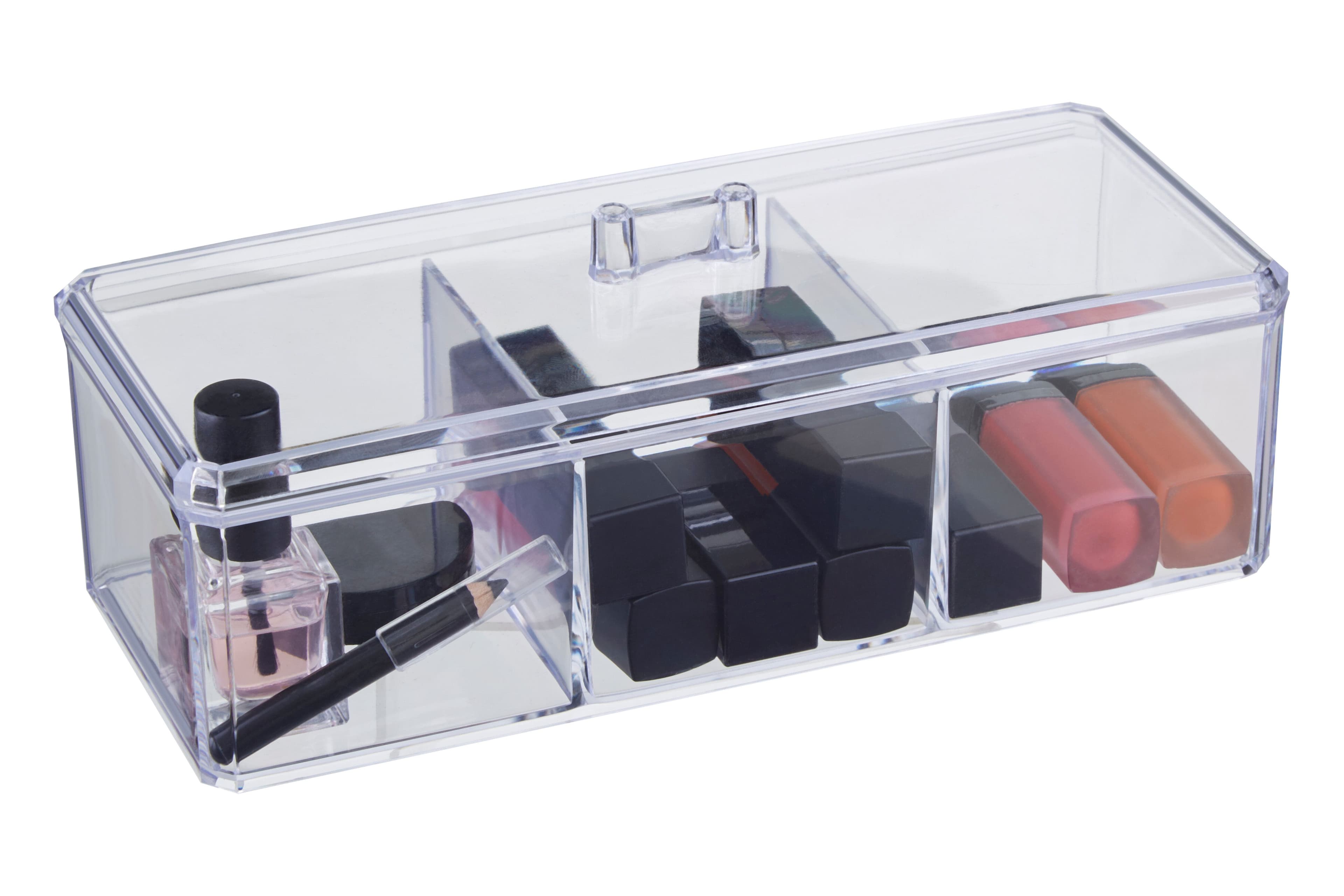 Orsina Beauty 3 Compartment Cosmetics Organiser With Lid in Clear