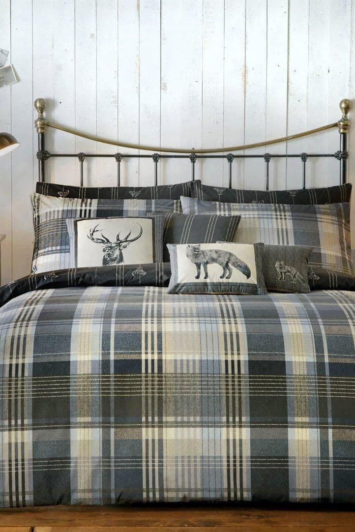 Dreams & Drapes 'Connolly Check' 100% Brushed Cotton Duvet Cover Set in Charcoal | Size: Super King