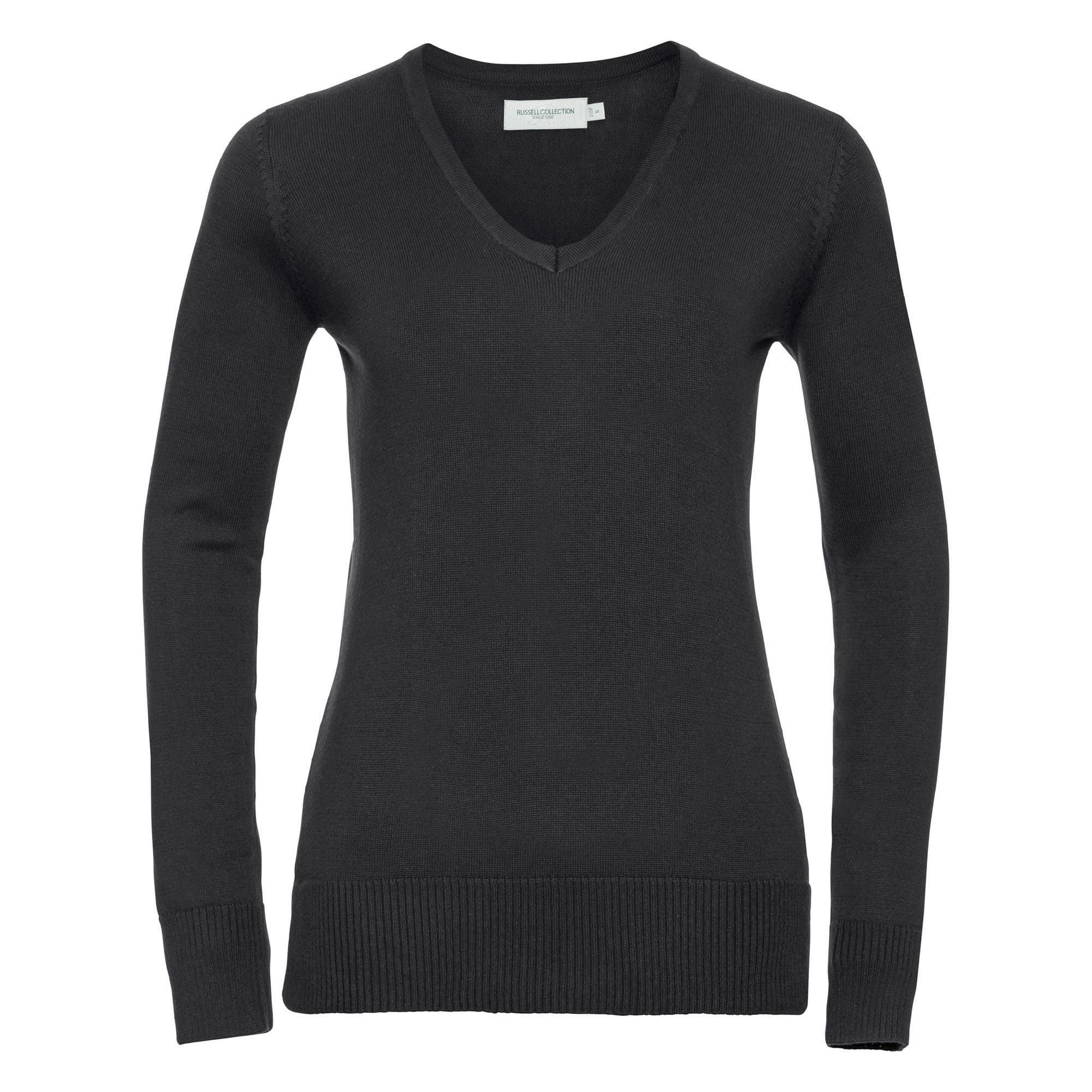 Russell Women's Collection V-Neck Knitted Pullover Sweatshirt in Black | Size: XS