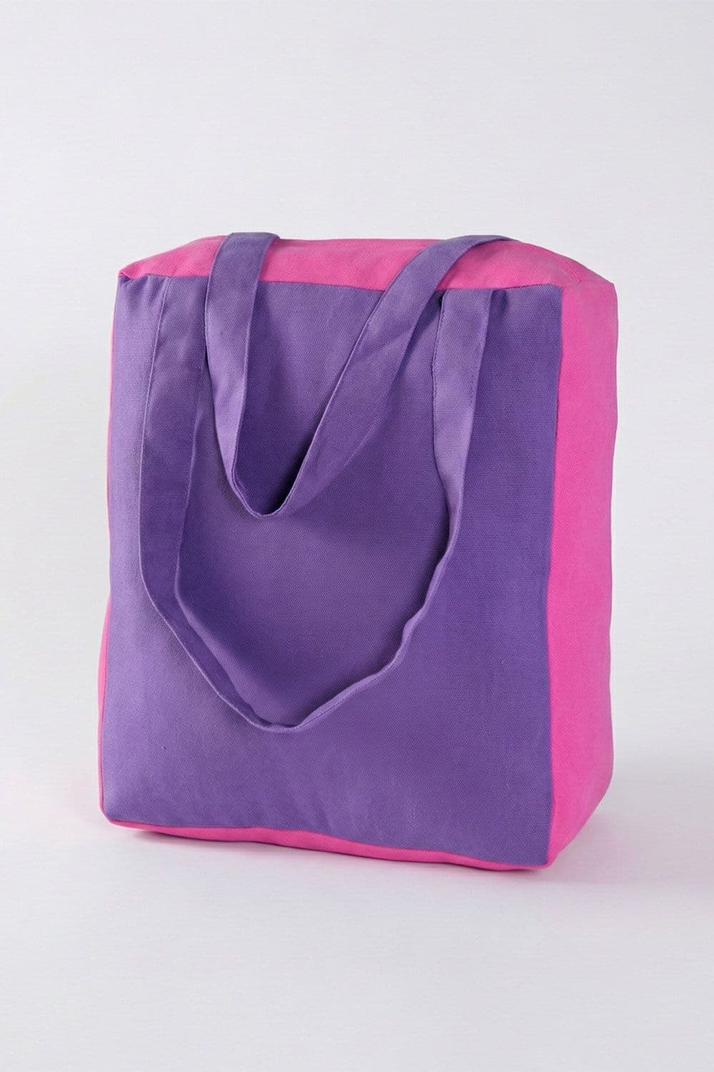 Homescapes Cotton Solid Purple Pink Design Shopping Bag, 27 x 32 x 11 cm