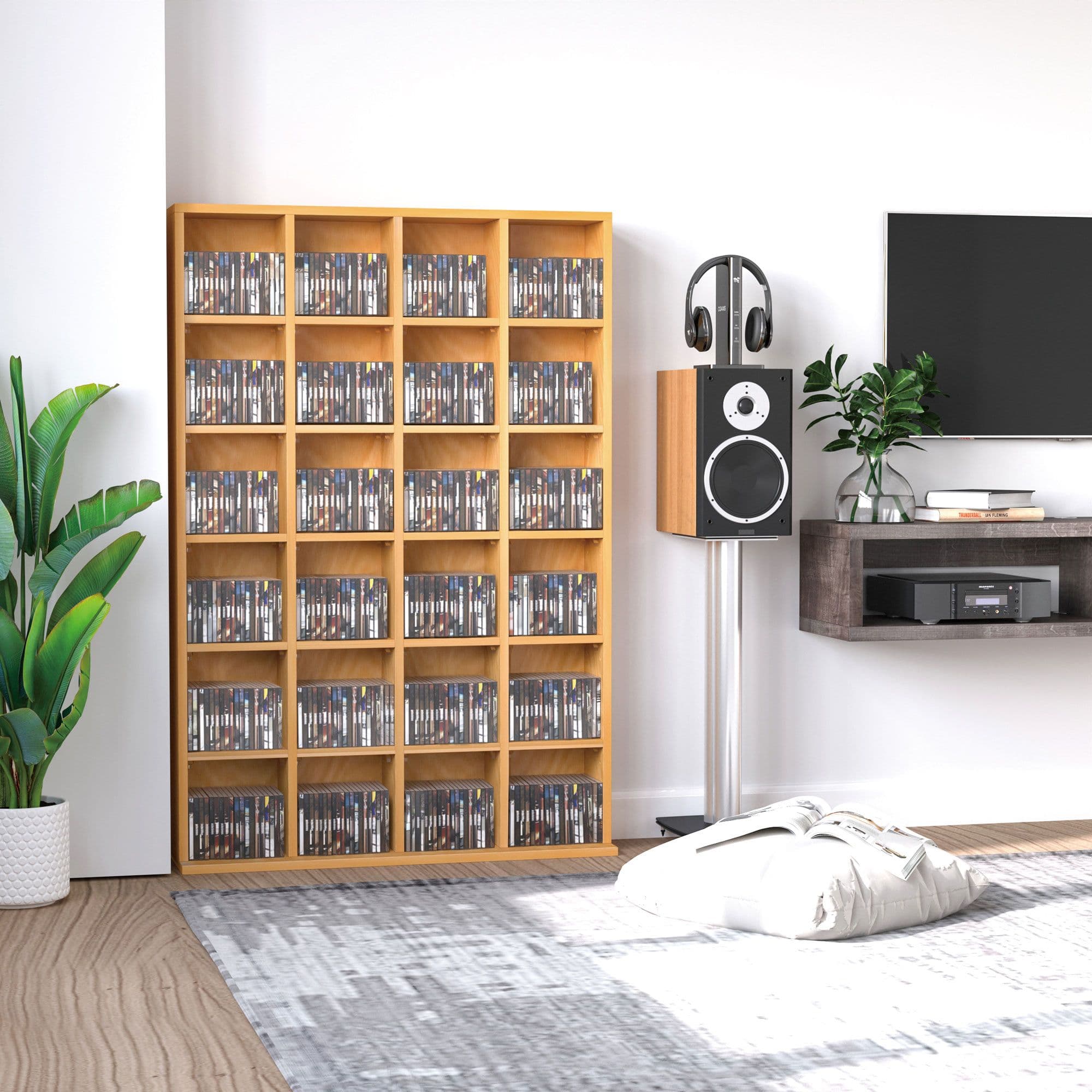 HOMCOM CD DVD Media Storage Shelves Display Shelf Racks Wooden Frame in Light Brown