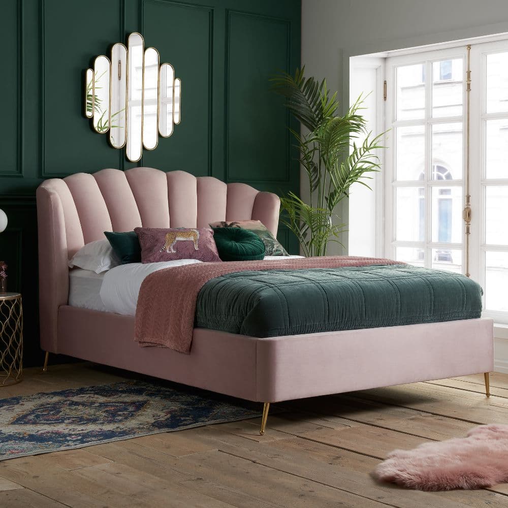 Birlea Velvet Fabric Ottoman Bed Frame Storage Lottie in Pink | Size: King
