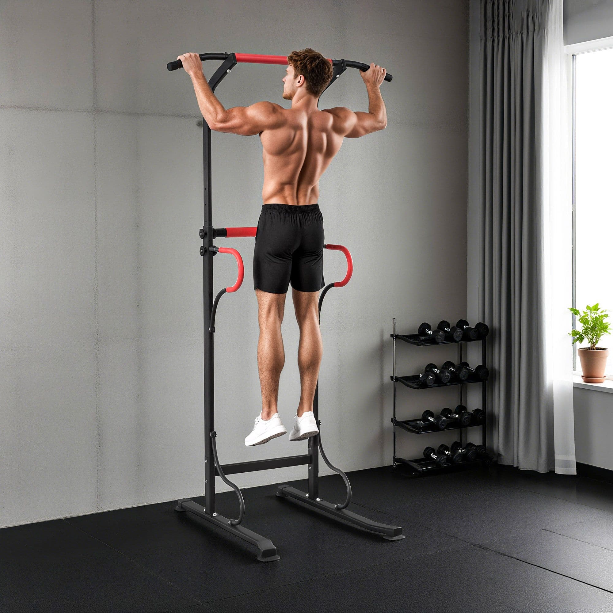 HOMCOM Steel Multi Use Exercise Power Tower Station Height with Grips in Black | Size: Standard